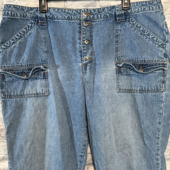 Route 66 Capri Womens 22W Blue Denim Button Fly Y2K Raw Hem Made in Russia Vntg - Picture 2 of 16